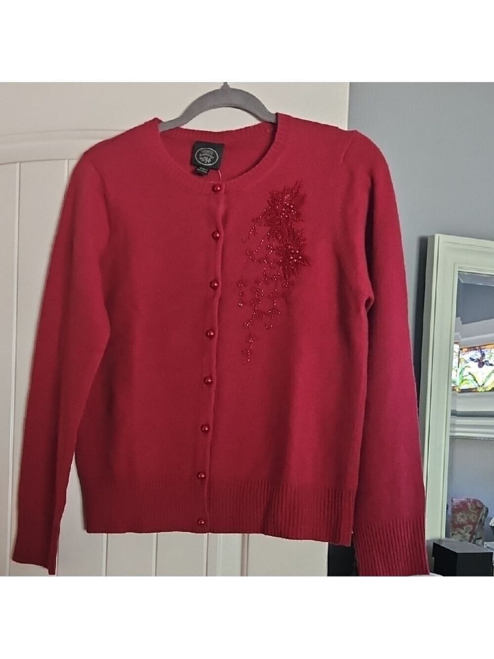 NWT Laura Ashley Red Lambswool & Angora Cardigan Size M